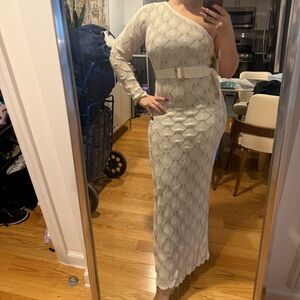 JLUXLABEL One Shoulder Cream Textured Dress